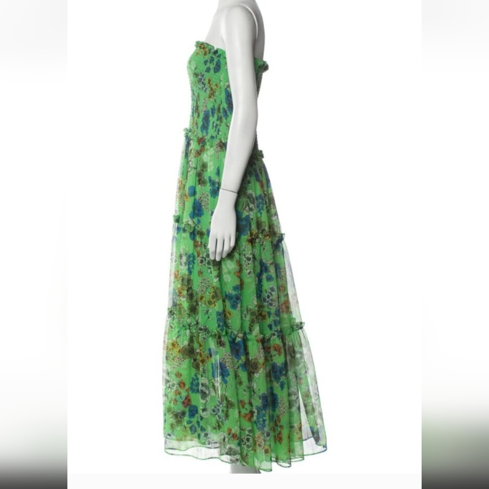 NWT Alexis green strapless smocked dainty floral dress size s